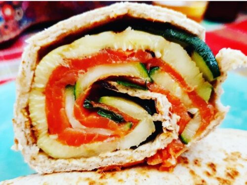 Spelt Wrap with Grilled Courgettes & Smoked Wild Salmon